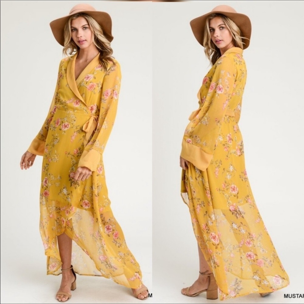 Beautiful mustard color floral dress. - Picture 2 of 8